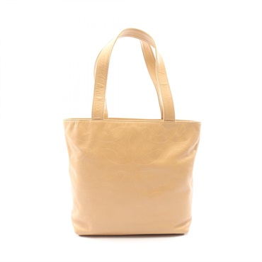 CHANEL COCO Mark Hand Tote Bag Lamb skin sheep leather Beige Used Women GHW CC