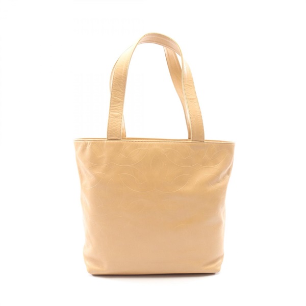 CHANEL COCO Mark Hand Tote Bag Lamb skin sheep leather Beige Used Women GHW CC