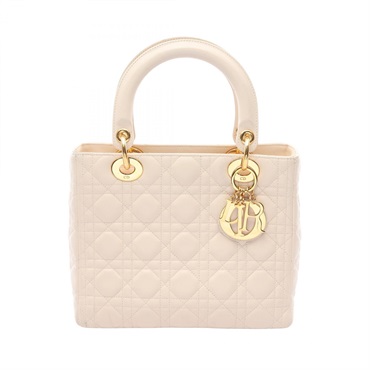 Christian Dior LADY DIOR Medium Cannage Tote Handbag leather White Used Women
