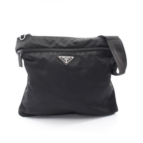 PRADA Triangle logo Shoulder Crossbody Bag Nylon leather Black Used Women