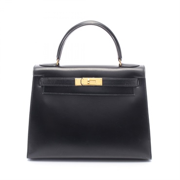 HERMES Kelly 28 Shoulder Handbag Box calf leather Black Used Women T GHW