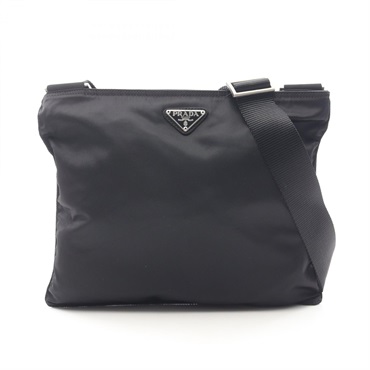 PRADA Triangle logo Shoulder Crossbody Bag Nylon Black SHW Used Women
