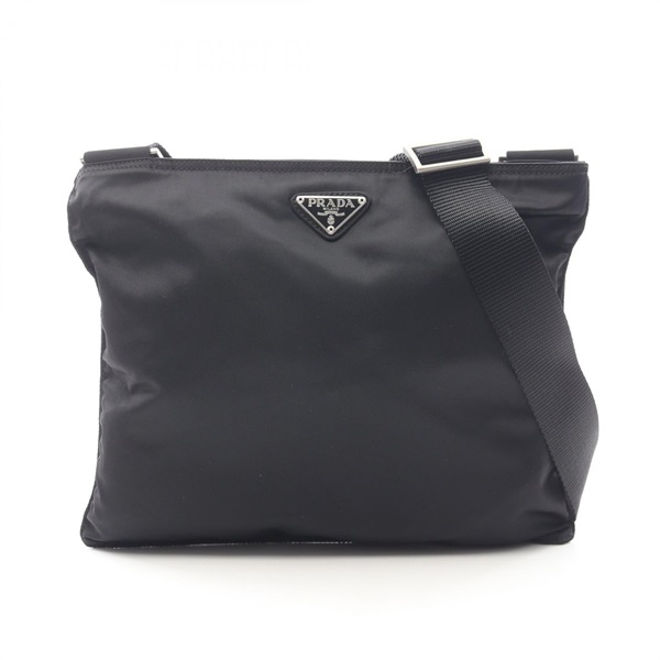 PRADA Triangle logo Shoulder Crossbody Bag Nylon Black SHW Used Women