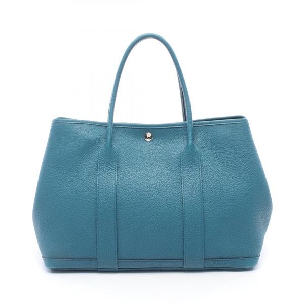 HERMES Garden Party PM Hand Tote Bag Negonda leather Green Cobalt Used X SHW