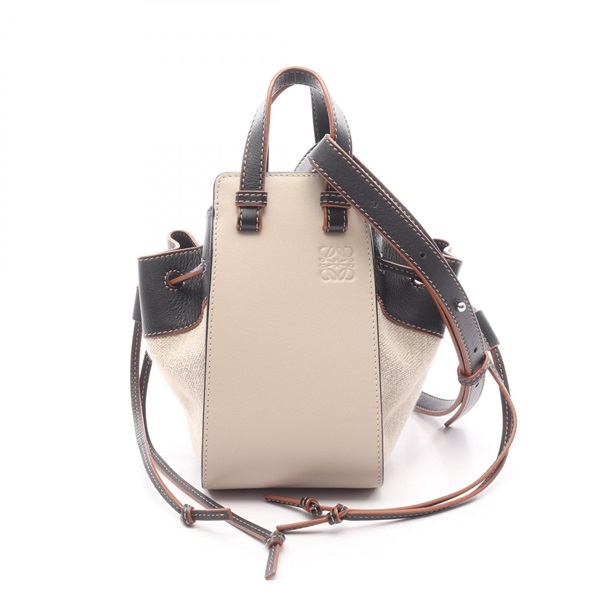 LOEWE Hammock Drawstring Bag Mini 2WAY Shoulder Handbag leather Beige Black Used