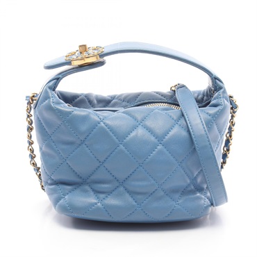 CHANEL Matelasse Turnlock Chain Shoulder Bag Lamb sheep leather Blue Used GHW CC