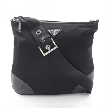 PRADA TESSUTO LIGHT Shoulder Crossbody Bag BT0326 Nylon leather Black Used Women