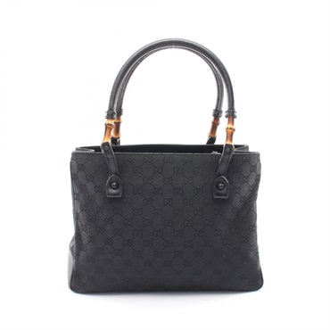 GUCCI Bamboo GG Canvas Tote Shoulder Bag 112526 leather Black Used Women