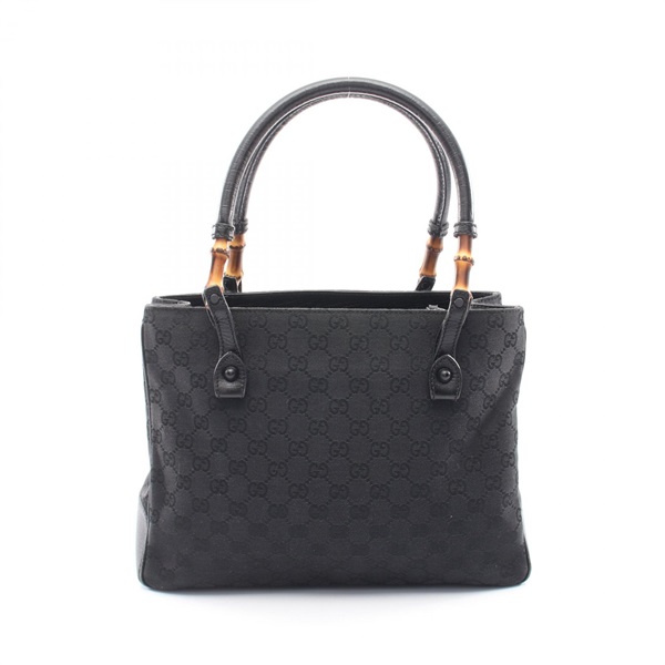 GUCCI Bamboo GG Canvas Tote Shoulder Bag 112526 leather Black Used Women