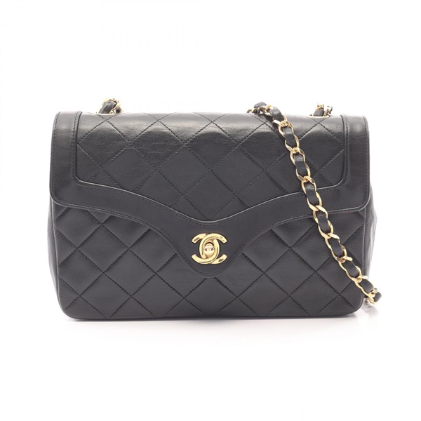 CHANEL Matelasse vintage chain crossbody Shoulder Bag Lambskin Black Used Women