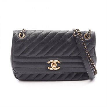 CHANEL COCO Mark quilted flap chain Shoulder Bag leather Black Used Women GHW