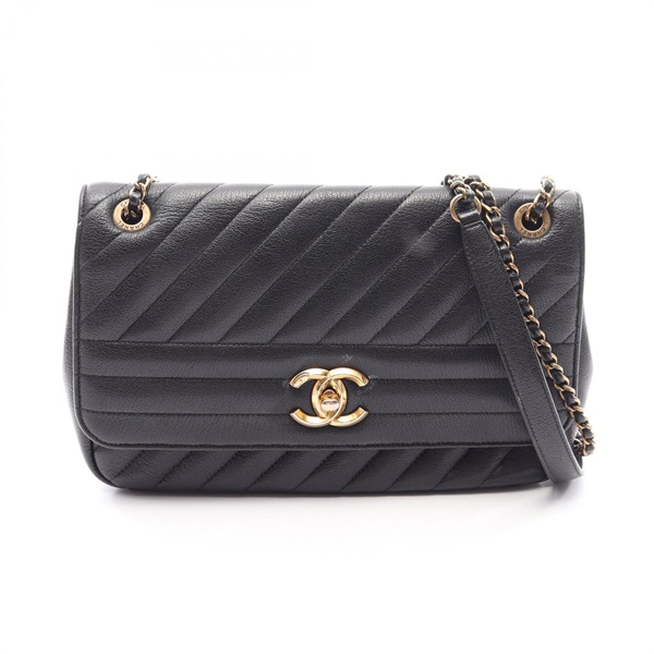 CHANEL COCO Mark quilted flap chain Shoulder Bag leather Black Used Women GHW