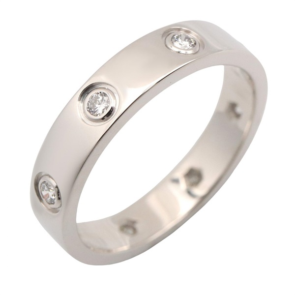 CARTIER Mini Love ring 8P Diamond 18KWG White Gold Used women US size 5.75 #51