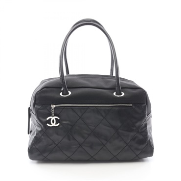 CHANEL Paris Biarritz Hand bag PVC coated canvas Black Used Women SHW