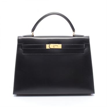 HERMES Kelly 32 Shoulder Handbag Box calf leather Black Used Women W GHW