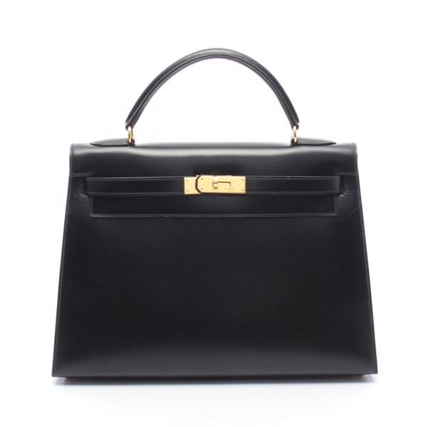 HERMES Kelly 32 Shoulder Handbag Box calf leather Black Used Women W GHW