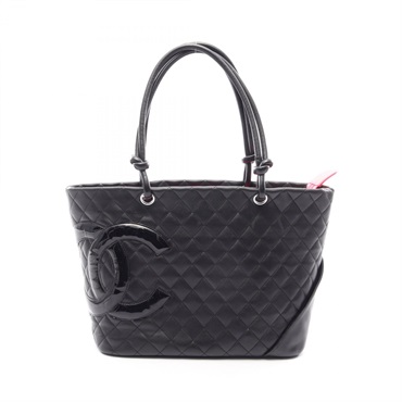 CHANEL Cambon Line Large Tote shoulder Bag A25169 Patent leather Black Used SHW
