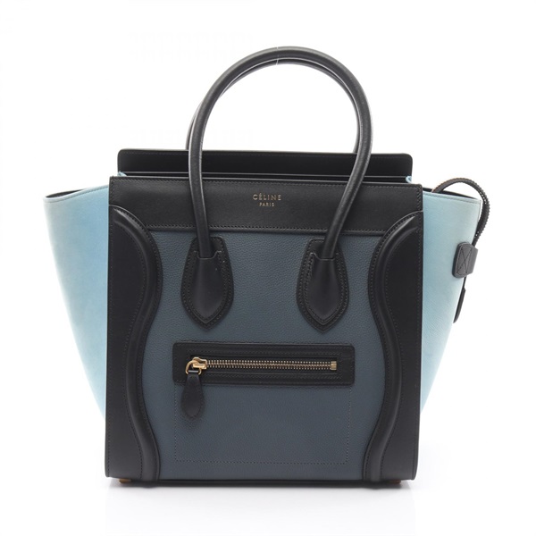 CELINE Luggage Micro Shopper Tote Handbag leather Navy Blue Black Used Women