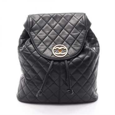 CHANEL Matelasse Rucksack Backpack Lambskin sheep leather Black Used Women GHW