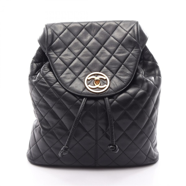 CHANEL Matelasse Rucksack Backpack Lambskin sheep leather Black Used Women GHW