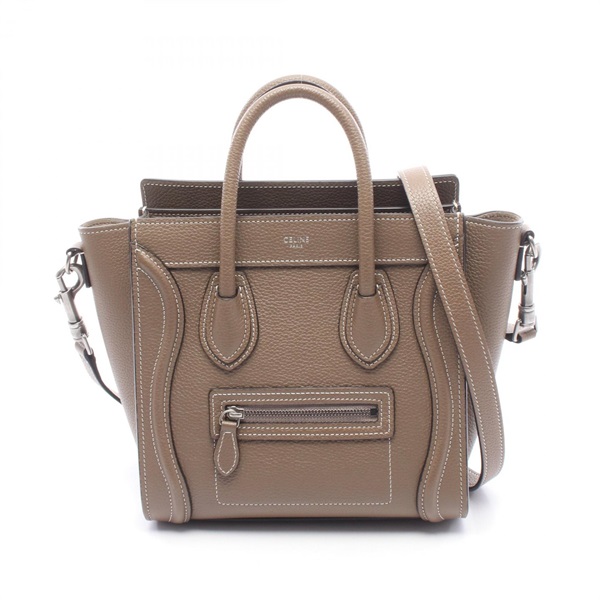 CELINE Luggage Nano Shopper Shoulder Crossbody Tote Handbag leather Beige Used