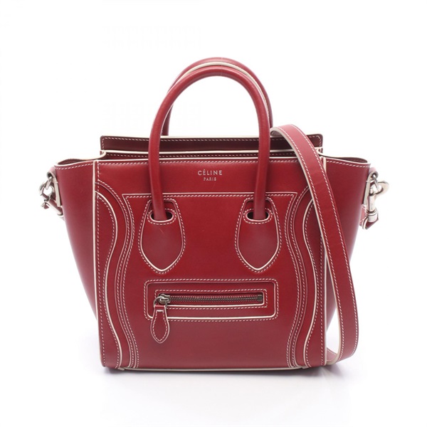 CELINE Luggage Nano Shopper Shoulder Crossbody Tote Handbag leather Red Used