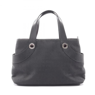 BVLGARI Logo mania Tote Handbag canvas leather Black Used Women