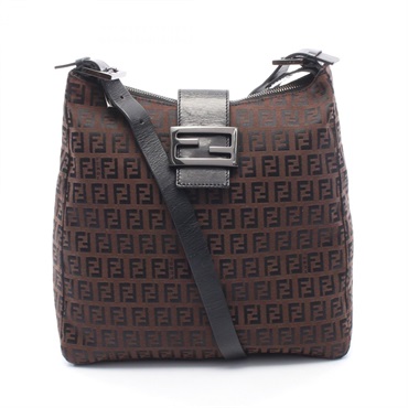 FENDI Zucchino Shoulder Bag Nylon leather Brown Black Used Women