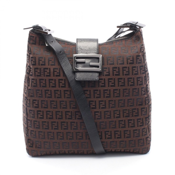 FENDI Zucchino Shoulder Bag Nylon leather Brown Black Used Women