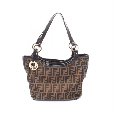 FENDI Zucca Tote Shoulder  Handbag canvas leather Brown Used Women