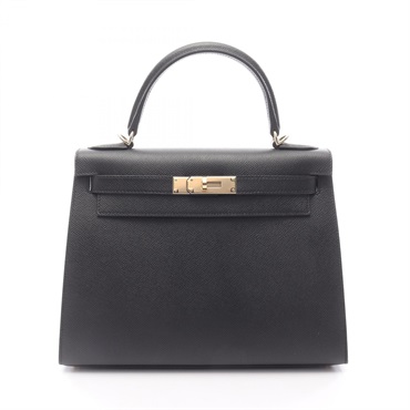 HERMES Kelly 28 Outside Stitched shoulder Handbag B Epsom leather Black Used GHW