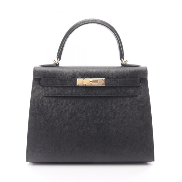 HERMES Kelly 28 Outside Stitched shoulder Handbag B Epsom leather Black Used GHW