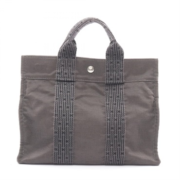 HERMES Herline PM Tote hand Bag Nylon canvas Gray Used Women