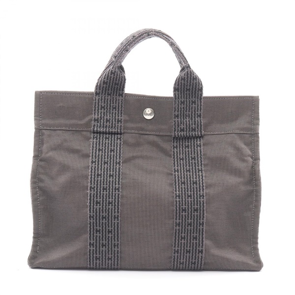 HERMES Herline PM Tote hand Bag Nylon canvas Gray Used Women