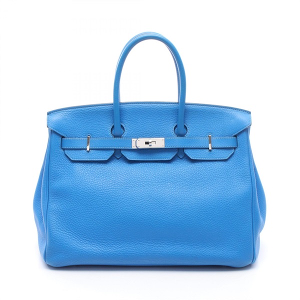 HERMES Birkin 35 Handbag P Taurillon Clemence leather Blue hydra Used SHW