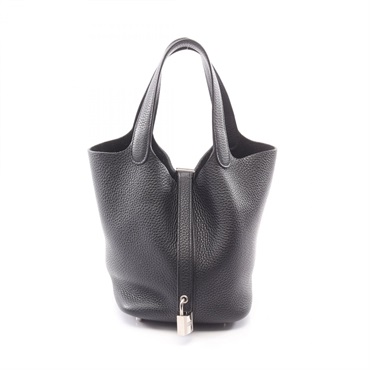 HERMES Picotin Lock PM tote Handbag D 056289CK Taurillon Clemence Black Used SHW
