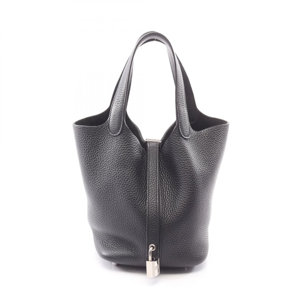 HERMES Picotin Lock PM tote Handbag D 056289CK Taurillon Clemence Black Used SHW