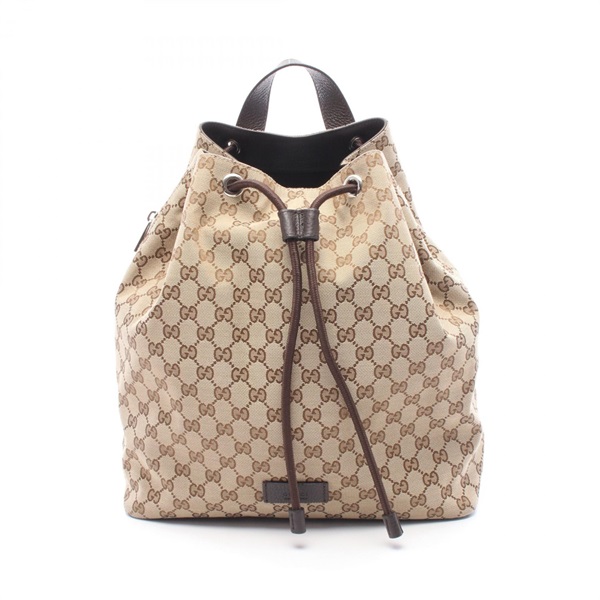 GUCCI GG canvas Drawstring Rucksack Backpack 449175 leather Beige Brown Used