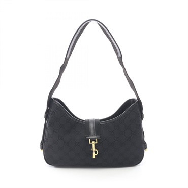 GUCCI GG canvas Shoulder Handbag 92736 canvas leather Black Used Women