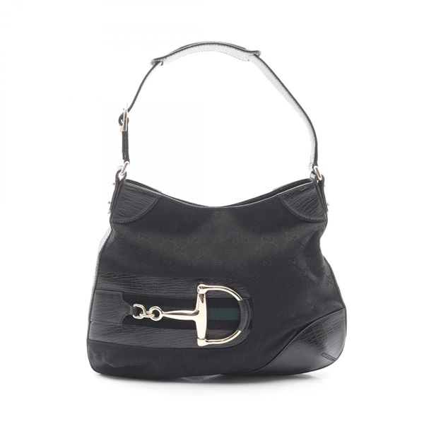 GUCCI Hustler Bit GG Canvas Shoulder Bag 137388 leather Black Used Women