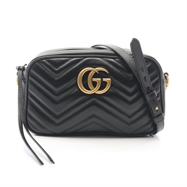 GUCCI GG Marmont Shoulder Crossbody Bag 447632 leather Black GHW Used Women