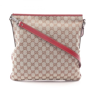 GUCCI GG canvas Shoulder Bag 113013 canvas leather Beige Bordeaux Used Women