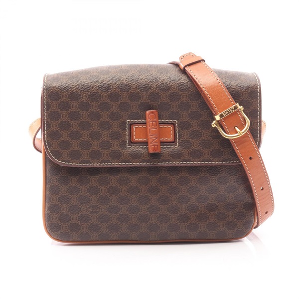 CELINE Macadam Shoulder Crossbody Bag PVC coated canvas leather Brown Used Women