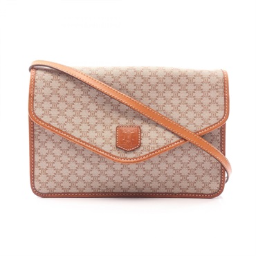 CELINE Macadam Shoulder Crossbody Bag PVC coated canvas leather Beige Brown Used