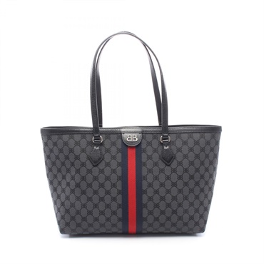 BALENCIAGA × GUCCI The Hacker Project Tote Bag 680125 canvas leather Gray Black