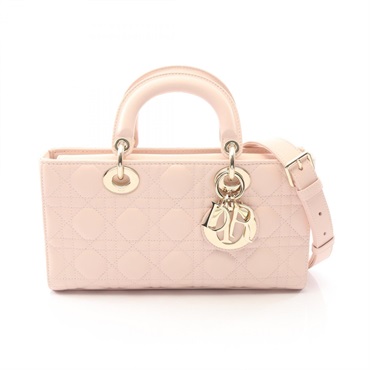 Chiristian Dior Lady D-Joy Medium Cannage Crossbody Handbag leather Pink Used