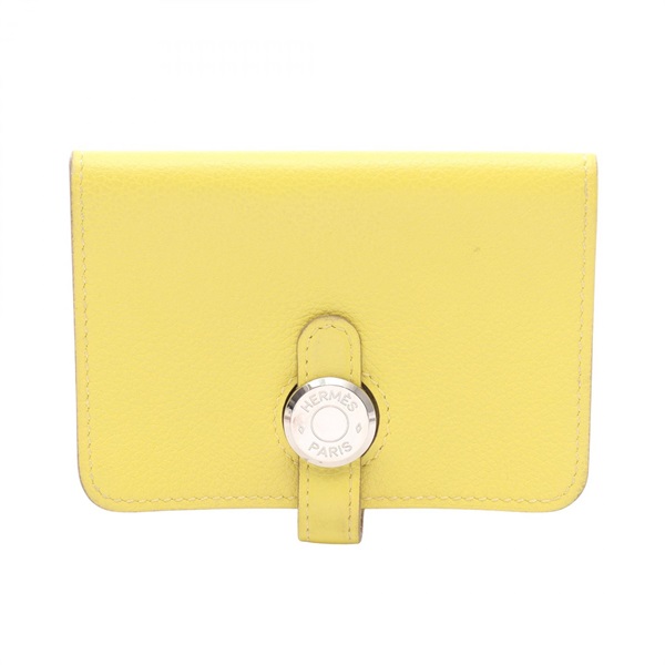 HERMES Dogon Card holder Case purse D Evercolor leather Lime Used Women SHW