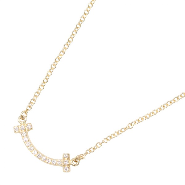 TIFFANY＆CO Mini T Smile Diamond Necklace Pendant 18KYG Yellow Gold Used Women