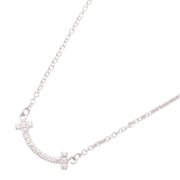 TIFFANY＆CO T Smile Diamond Necklace Pendant 18KWG White Gold Clear Used Women