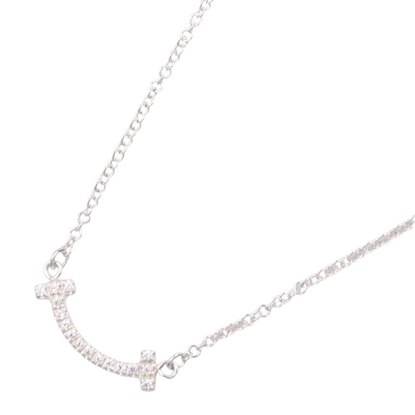 TIFFANY＆CO T Smile Diamond Necklace Pendant 18KWG White Gold Clear Used Women